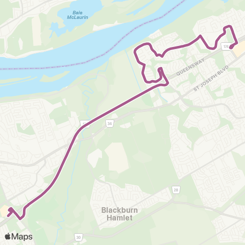 OC Transpo Blair <​> Place D'Orléans map