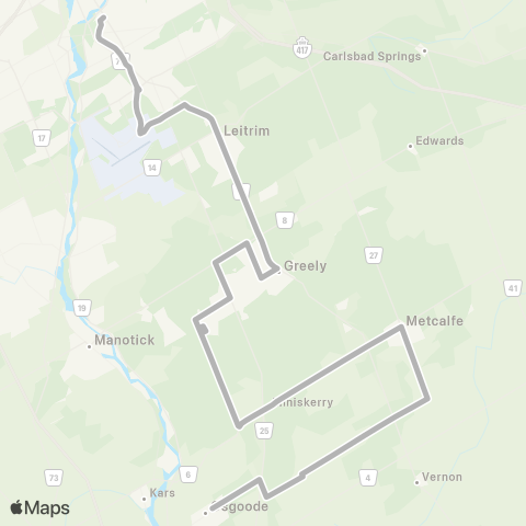 OC Transpo Billings Bridge / S Keys <​> Osgoode / Greely / Metcalfe map