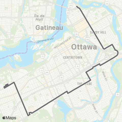 OC Transpo King Edward & Civic <​> Tunney's Pasture map