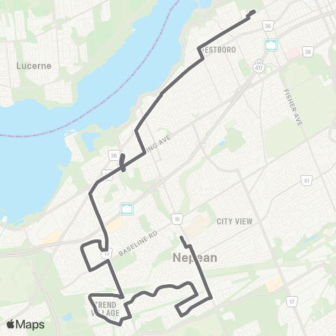 OC Transpo Baseline <​> Lincoln Fields & Tunney's Pasture map