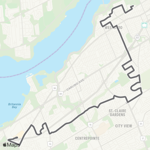 OC Transpo Tunney's Pasture <​> Bayshore map