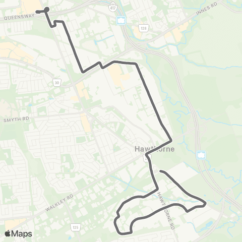 OC Transpo Hawthorne <​> St-Laurent map