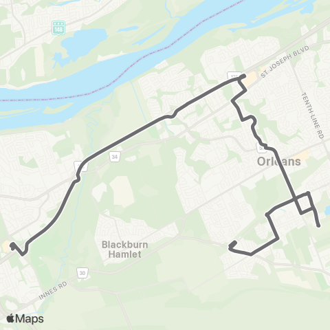 OC Transpo Blair <​> Chapel Hill map