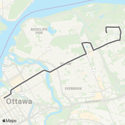OC Transpo Wateridge <​> Parliament ~ Parlement map