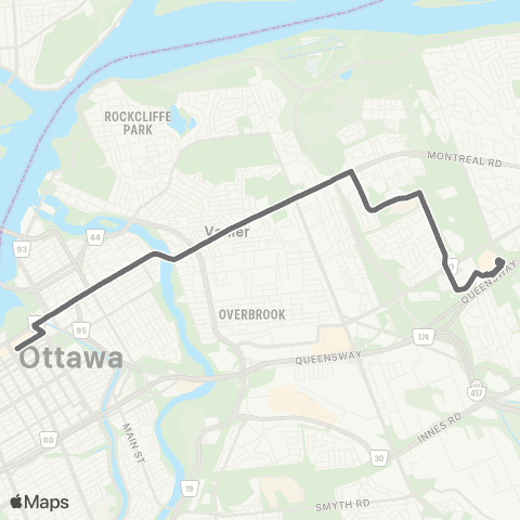 OC Transpo Blair <​> Parliament ~ Parlement map
