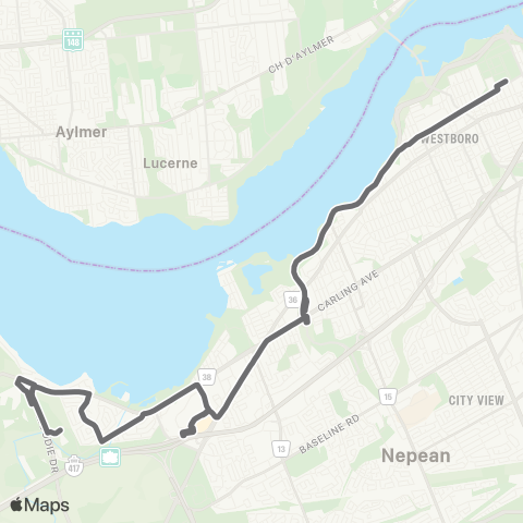 OC Transpo Carling Campus / Abbott Pocc ~ Complexe Carling / Abbott Pocc <​> Bayshore / Tunney's Pasture map