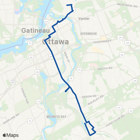 OC Transpo Greenboro <​> Rockcliffe map
