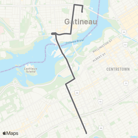 OC Transpo Gatineau <​> Dow's Lake ~ Lac Dow map