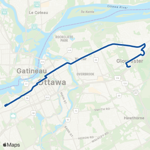 OC Transpo Blair <​> Tunney's Pasture map