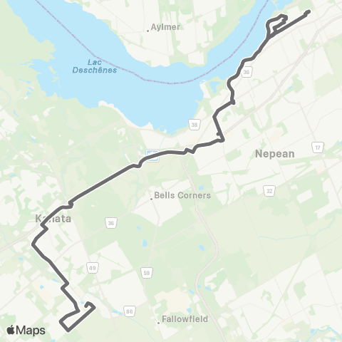 OC Transpo Terry Fox / Tunney's Pasture <​> Cope map