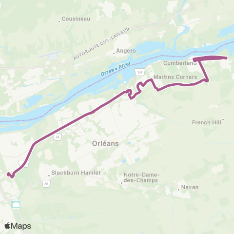 OC Transpo Blair <​> Cumberland map