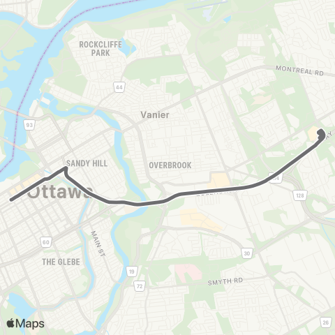 OC Transpo Shuttle-Exp Dtwn ~ Navette-Exp Ctr-Ville <​> Shuttle-Exp Blair ~ Navette-Exp Blair map