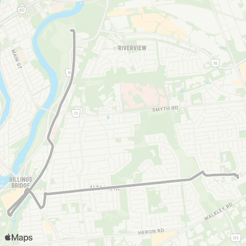 OC Transpo Canterbury H.S. <​> Hurdman map