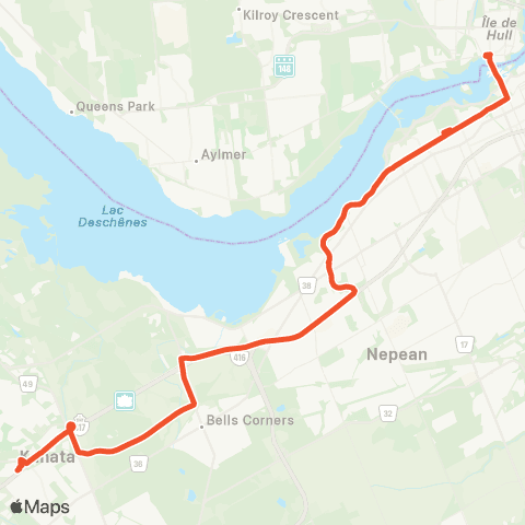 OC Transpo Terry Fox <​> Tunney's Pasture map