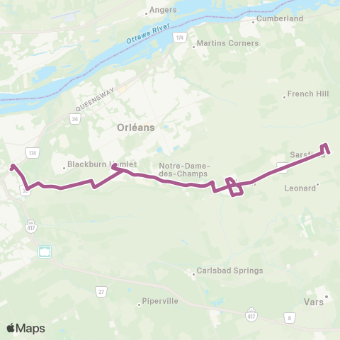 OC Transpo Blair <​> Navan / Sarsfield map