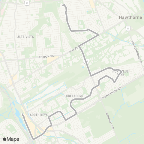 OC Transpo Hillcrest <​> Greenboro map