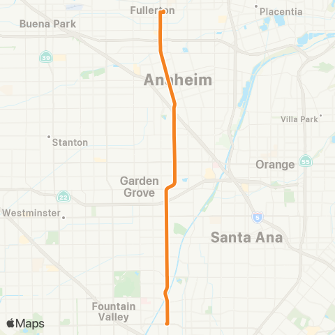 OCTA Rapid Fullerton - Santa Ana map