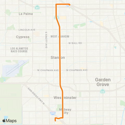 OCTA Rapid Fullerton - Huntington Beach map