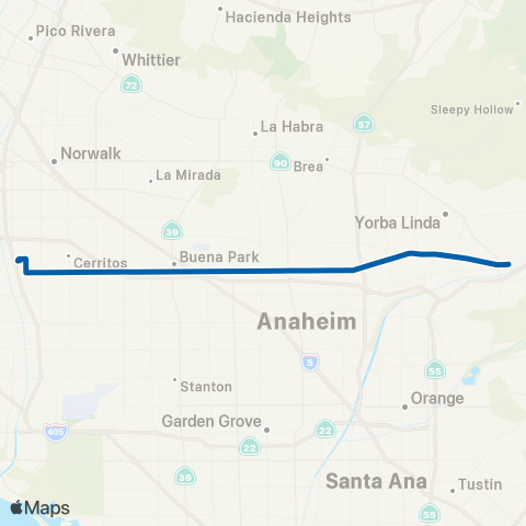 OCTA Cerritos - Anaheim Hills map