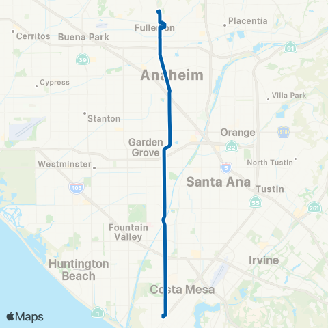 OCTA Fullerton - Costa Mesa map