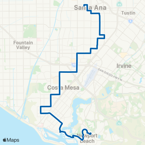 OCTA Santa Ana - Newport Beach map
