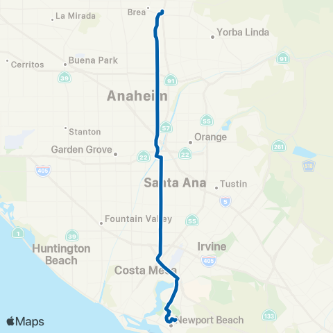 OCTA Brea - Newport Beach map