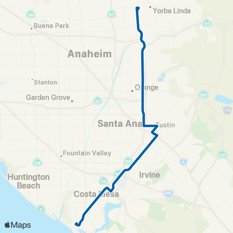 OCTA Yorba Linda - Newport Beach map