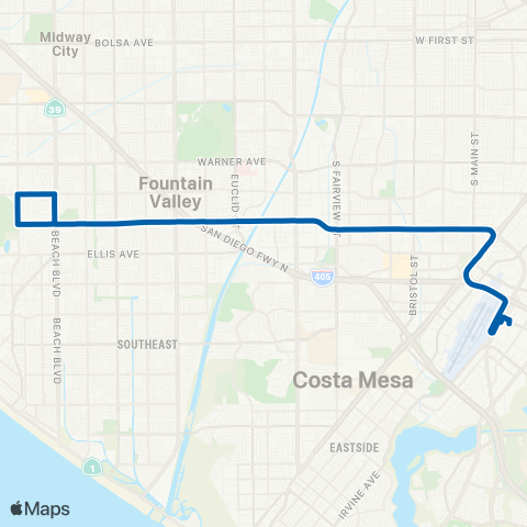 OCTA Huntington Beach - Irvine map