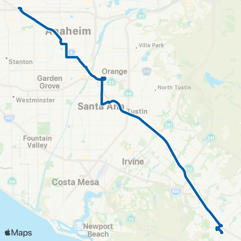 OCTA Fullerton - Laguna Hills map