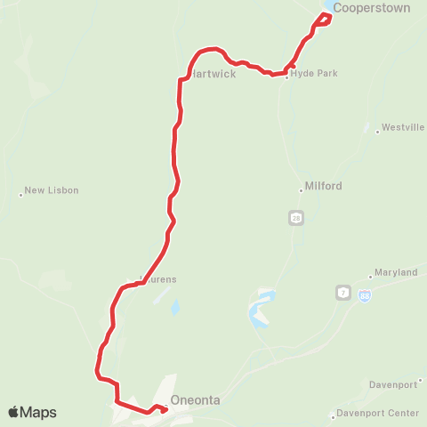 Otsego Express Oneonta - Cooperstown map