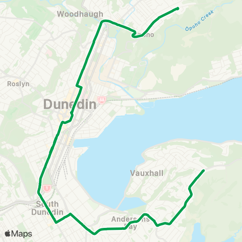Orbus Dunedin Shiel Hill to Opoho map