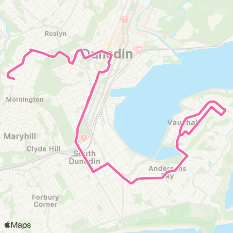 Orbus Dunedin Waverley to Belleknowes map