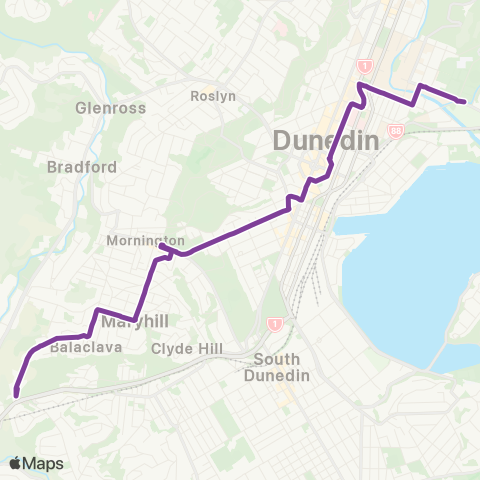 Orbus Dunedin Balaclava to Logan Park map