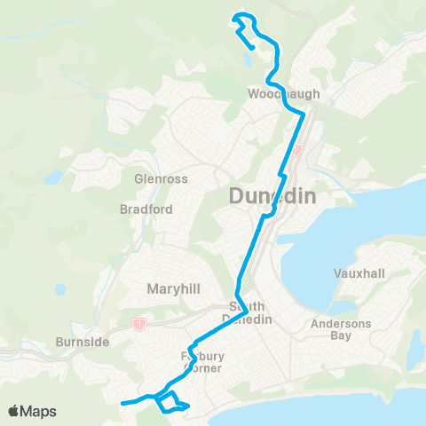 Orbus Dunedin St Clair Park to Ross Creek map