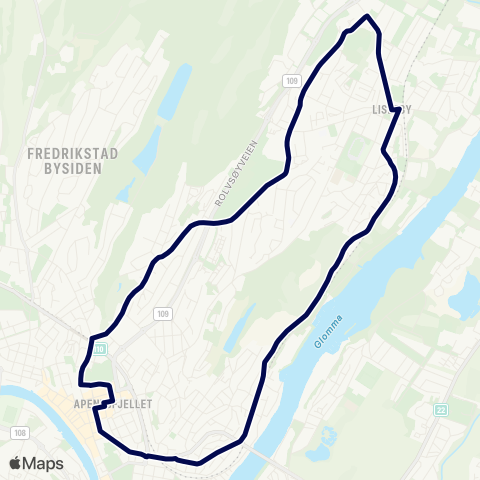 Østfold kollektivtrafikk Lisleby - Trara map