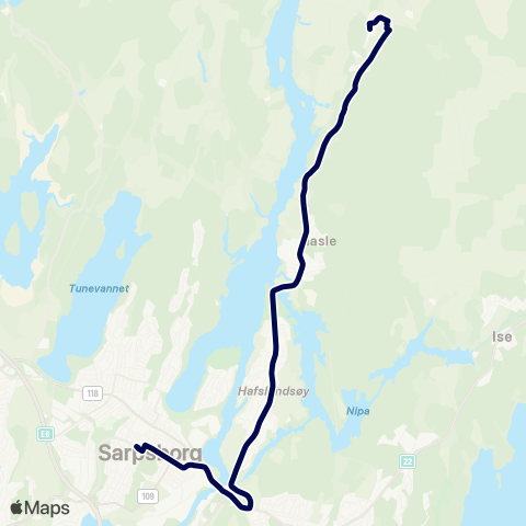 Østfold kollektivtrafikk Sarpsborg - Varteig map
