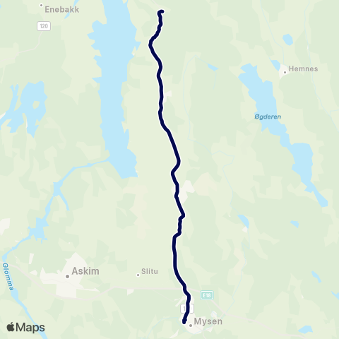 Østfold kollektivtrafikk Mysen vgs. map