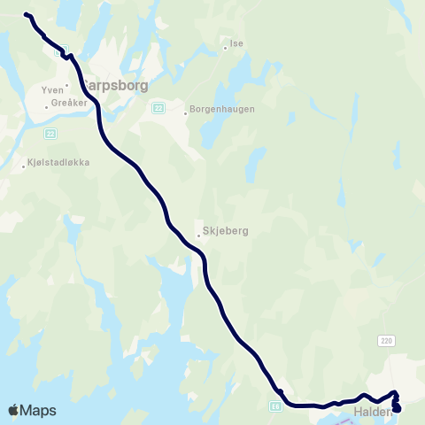Østfold kollektivtrafikk Halden - SØ Kalnes map