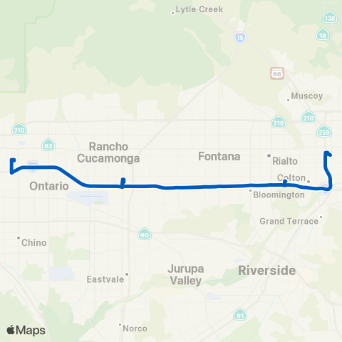 Omnitrans San Bernardino - Ontario Mills - Montclair map