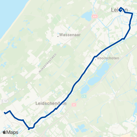 EBS Den Haag Centraal via Leidschendam - Leiden map