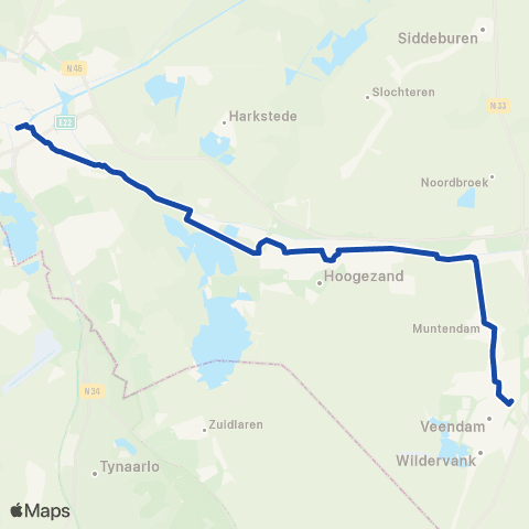 Arriva Stopbus ipv trein Groningen <-> Veendam map