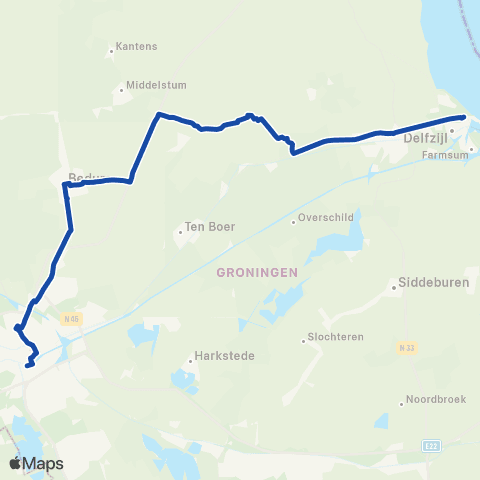 Arriva Stopbus ipv trein Delfzijl <-> Groningen map