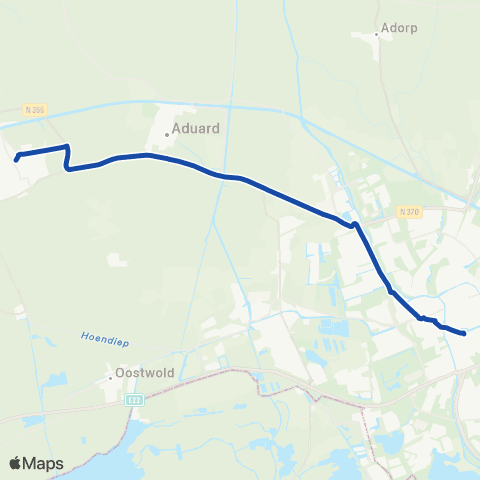 Arriva Stopbus ipv trein Groningen <-> Zuidhorn map