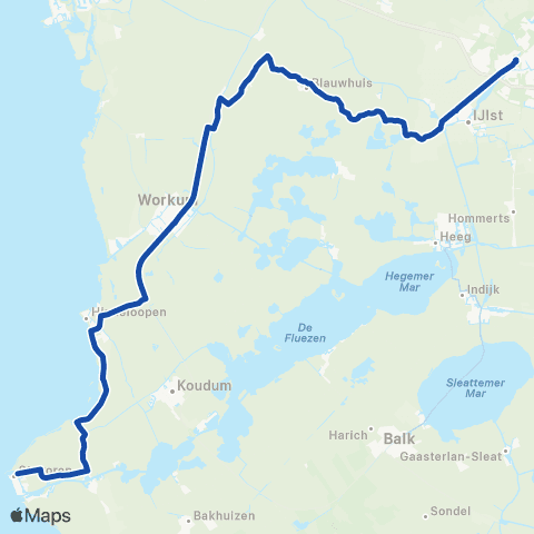 Arriva Stopbus ipv trein Sneek <-> Stavoren map