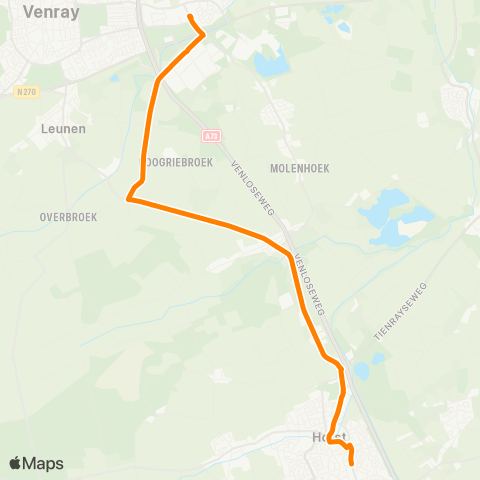 Arriva Venray via Castenray - Horst map