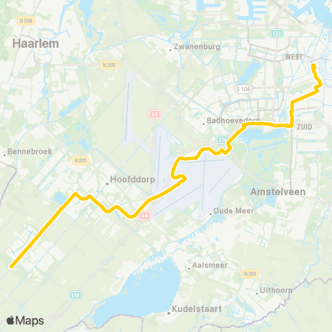 Connexxion Nieuw-Vennep P+R Getsew - Amsterdam Elandsgracht map