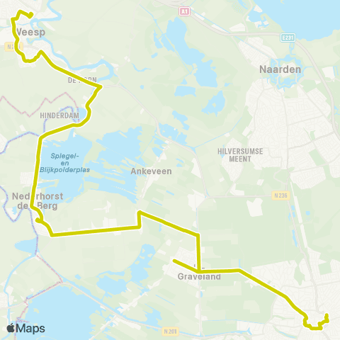 Transdev Weesp - Hilversum via Nederhorst den Berg map