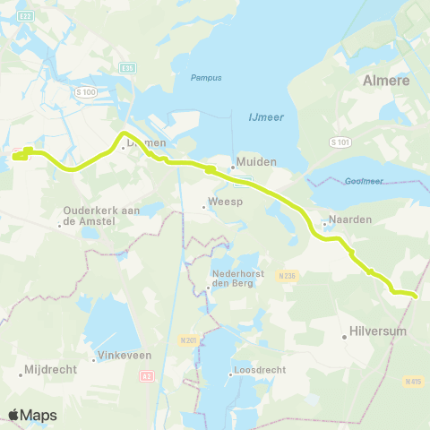 Transdev Eemnes / Laren P+R (Tak) - Amsterdam Station Zuid map