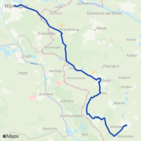Transdev Kevelaer Bahnhof - Nijmegen Centraal Station map