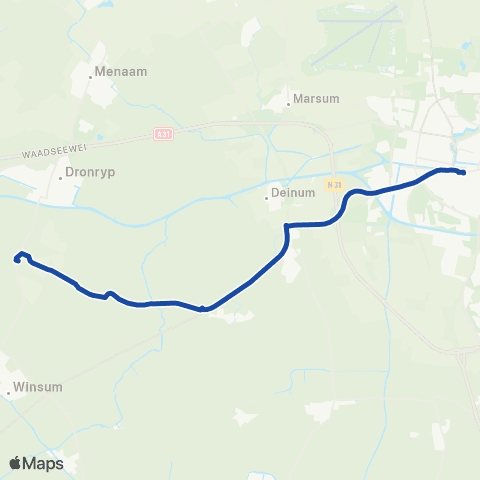 Arriva Taxibus ipv trein Dronryp <-> Leeuwarden map